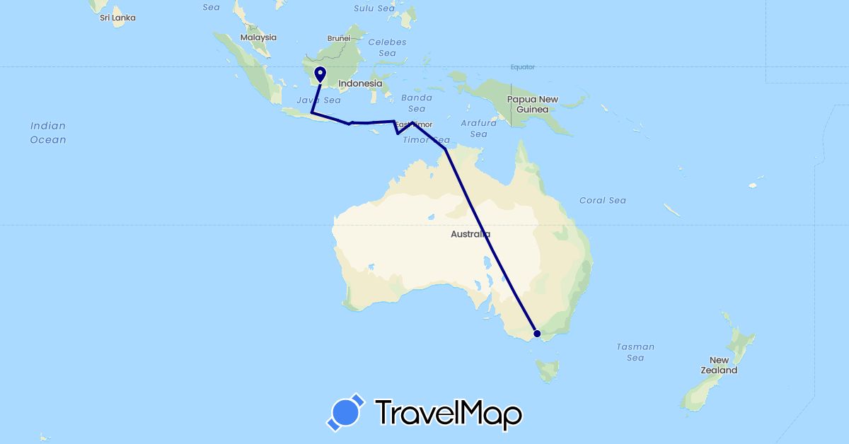 TravelMap itinerary: driving in Australia, Indonesia, East Timor (Asia, Oceania)